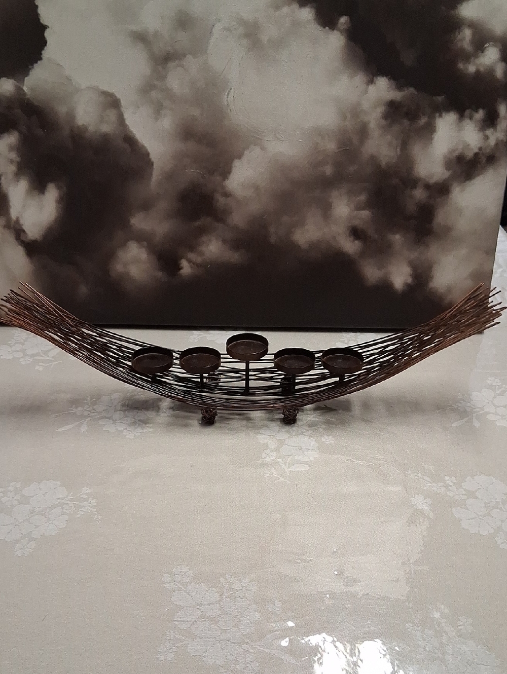 Source Unknown Bronze-Brown Woven Metal Candle Holder